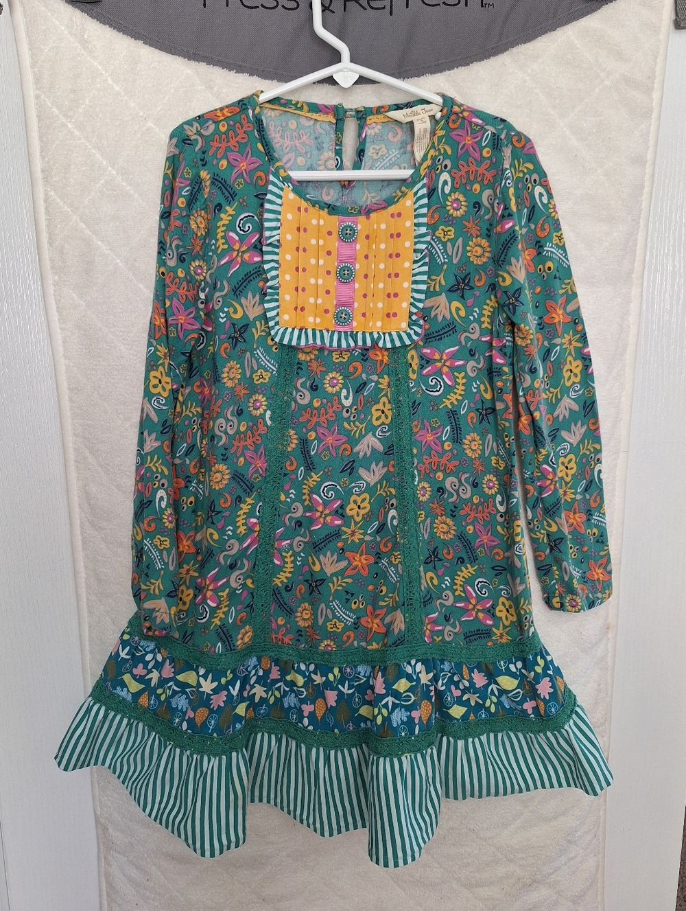 Matilda Jane Teal Floral Long-Sleeve Dress with Mustard Bib